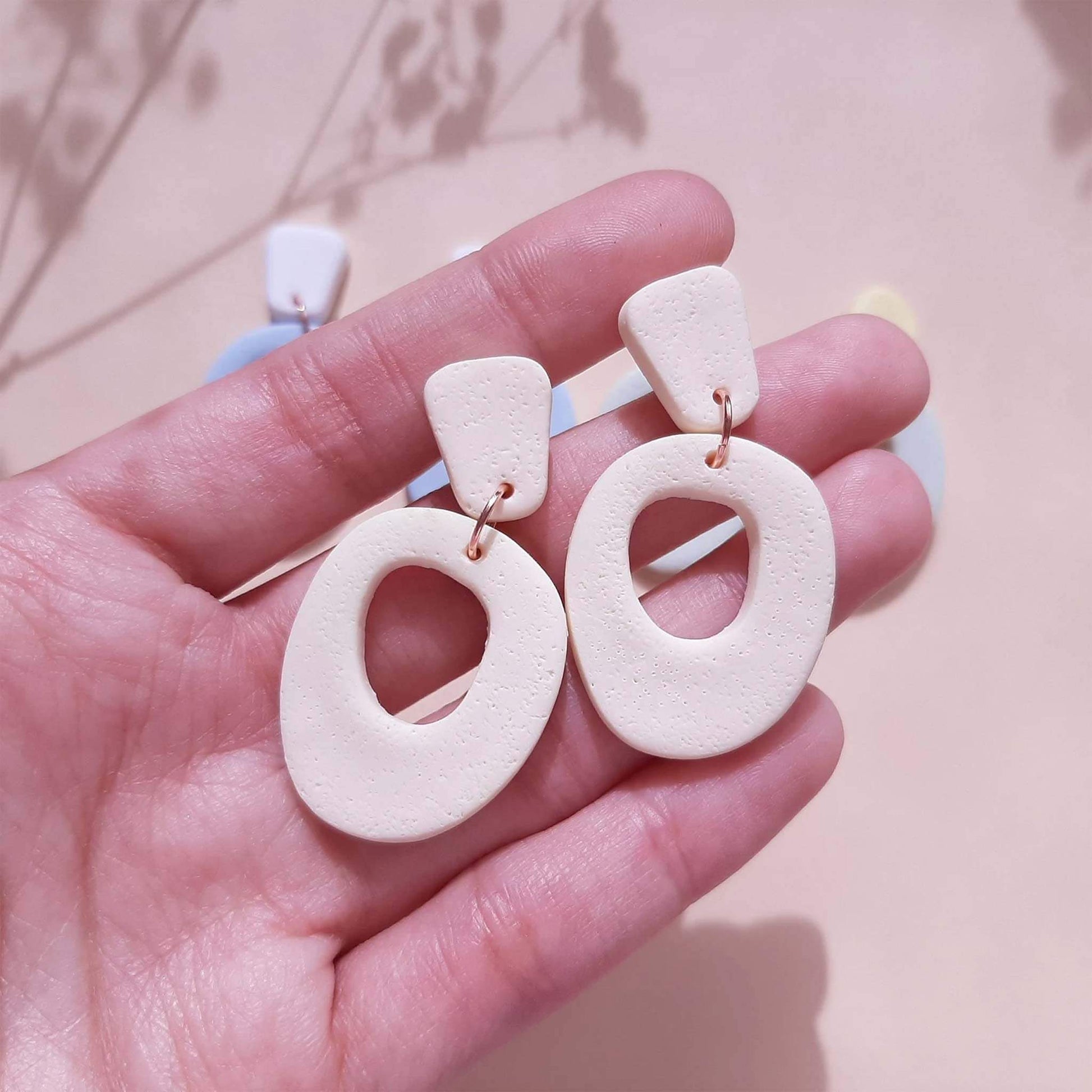 Minimalist cream earrings polymer clay