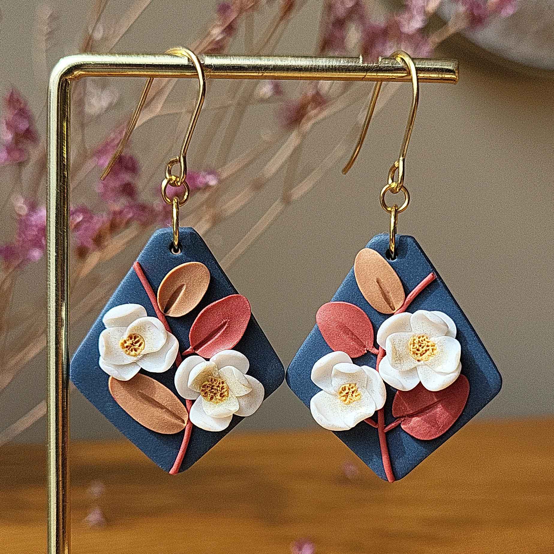 Autumn leaf and flower polymer clay earrings