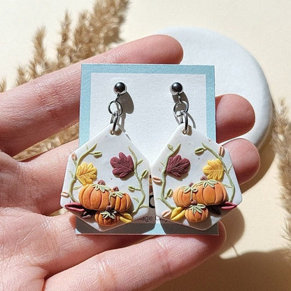 Cute pumpkin polymer clay earrings - Rankų darbo auskarai su moliūgu ir gėle