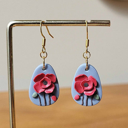 Poppy flower polymer clay earrings