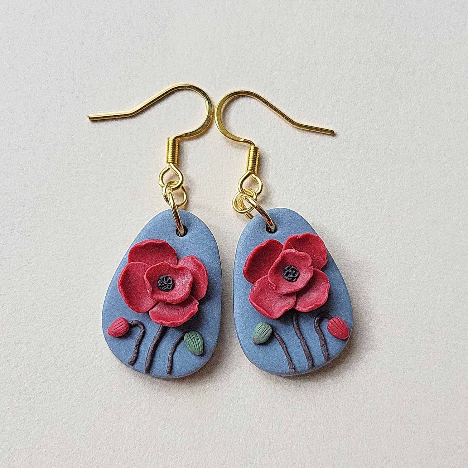 Poppy flower clay earrings