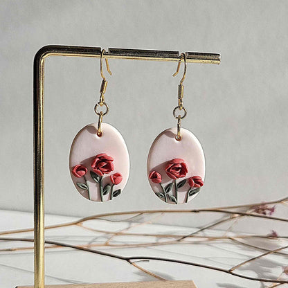 Poppy flower polymer clay earrings