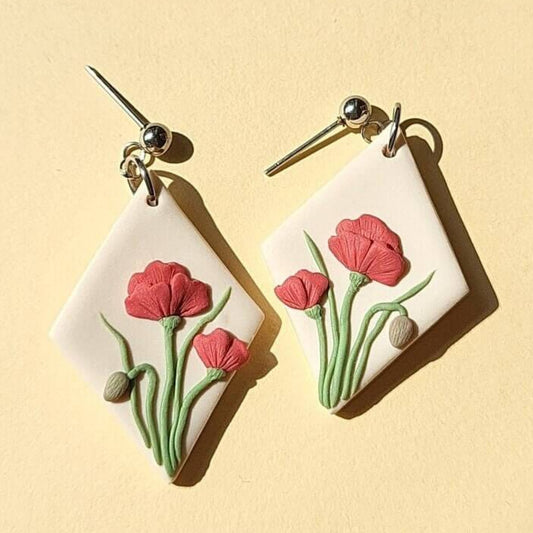 Poppy flower earrings