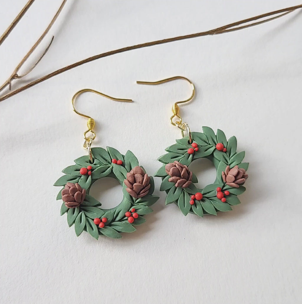 Christmas wreath earrings