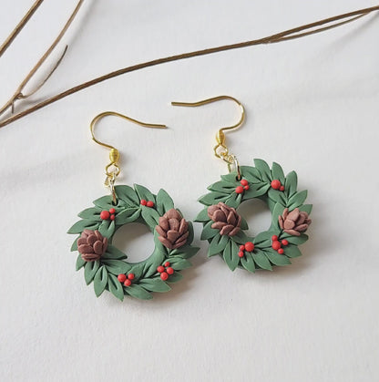 Christmas wreath earrings