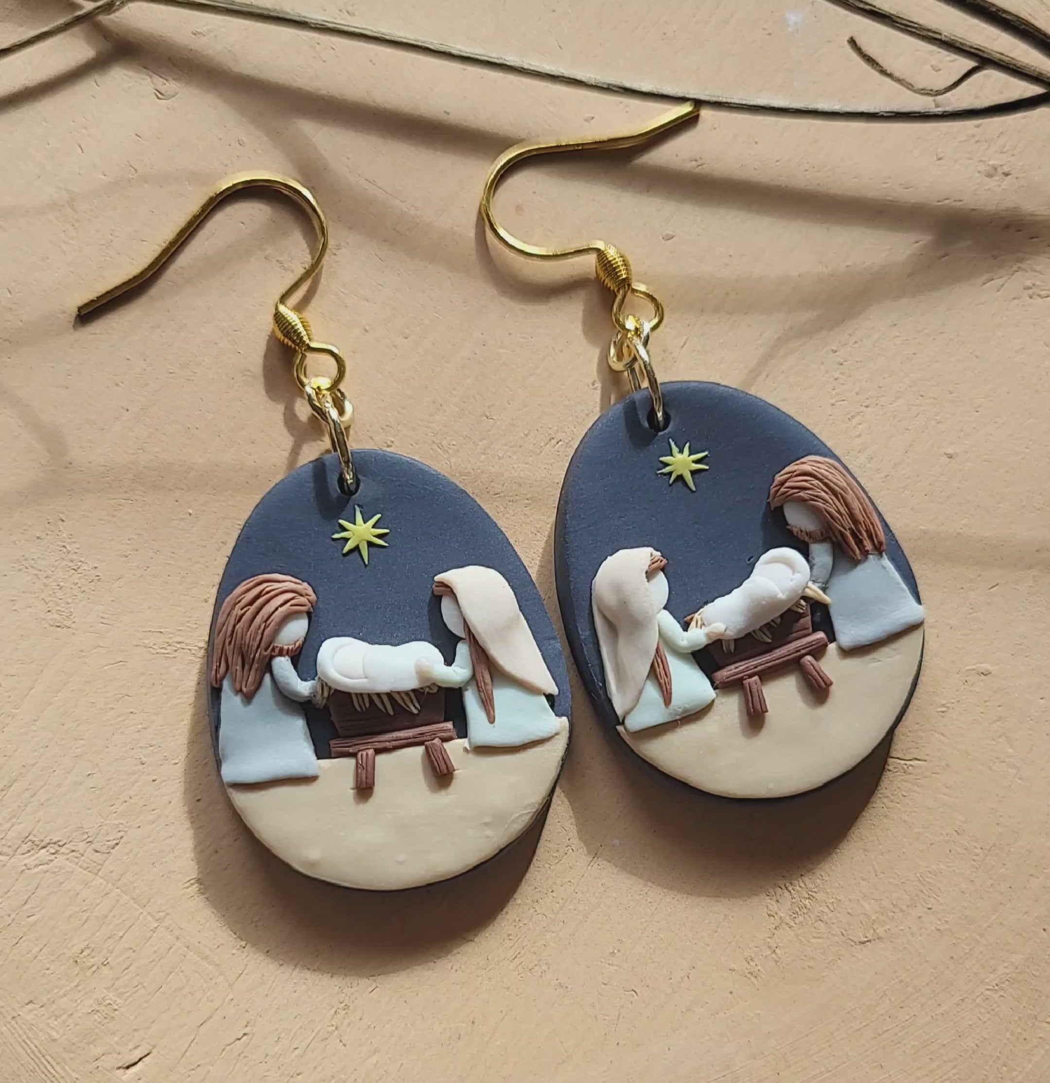 Handmade Christmas Nativity scene polymer clay earrings