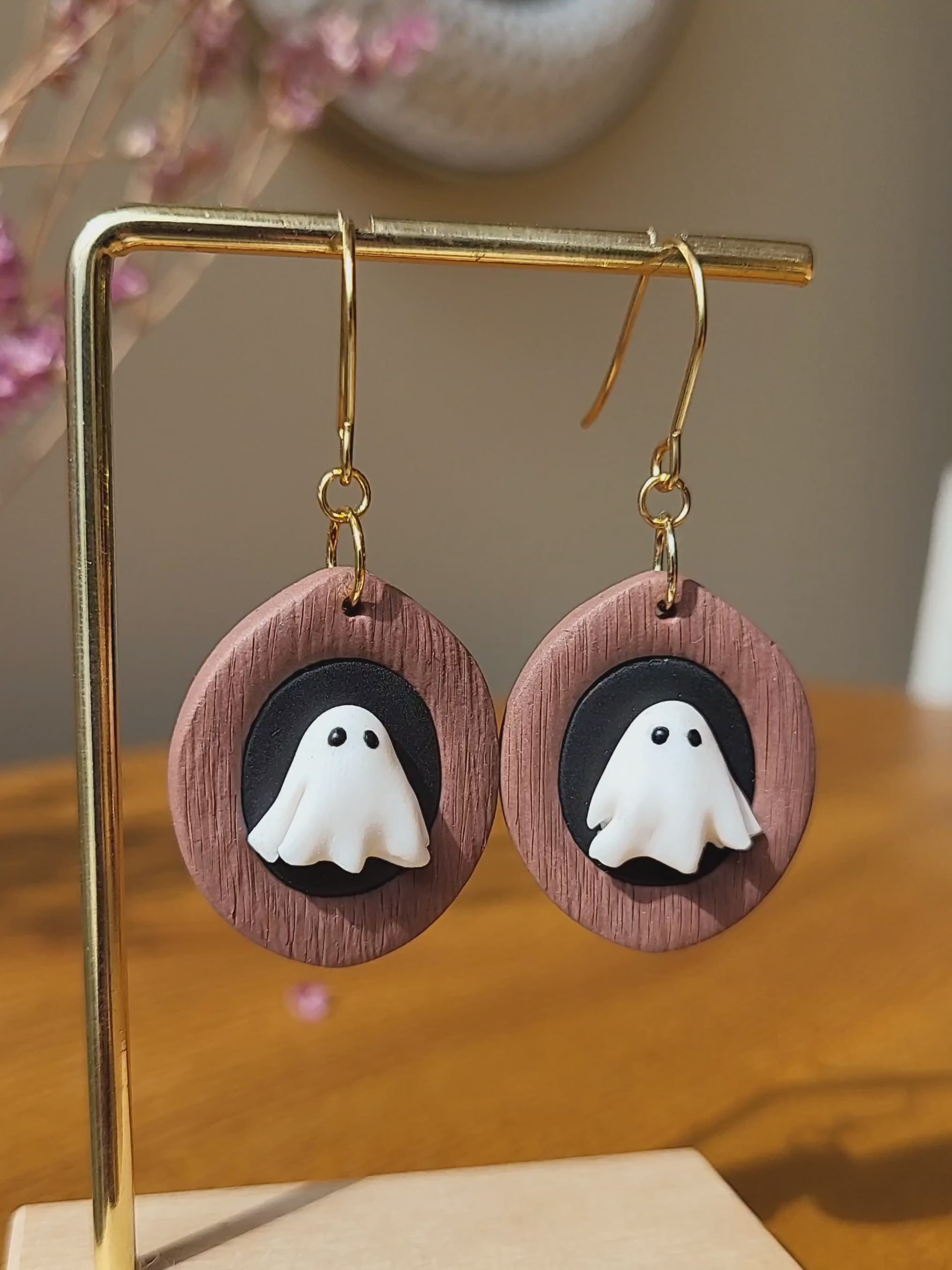 Dangle Ghost Polymer Clay Earrings - Spooky Cute Halloween Earrings