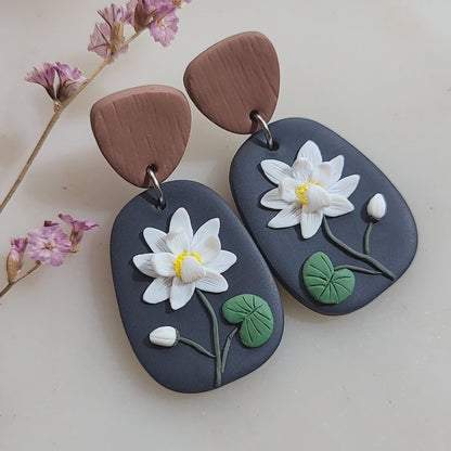 Handmade white Lotus flower earrings