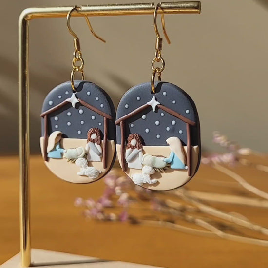 Handmade Christmas nativity scene earrings