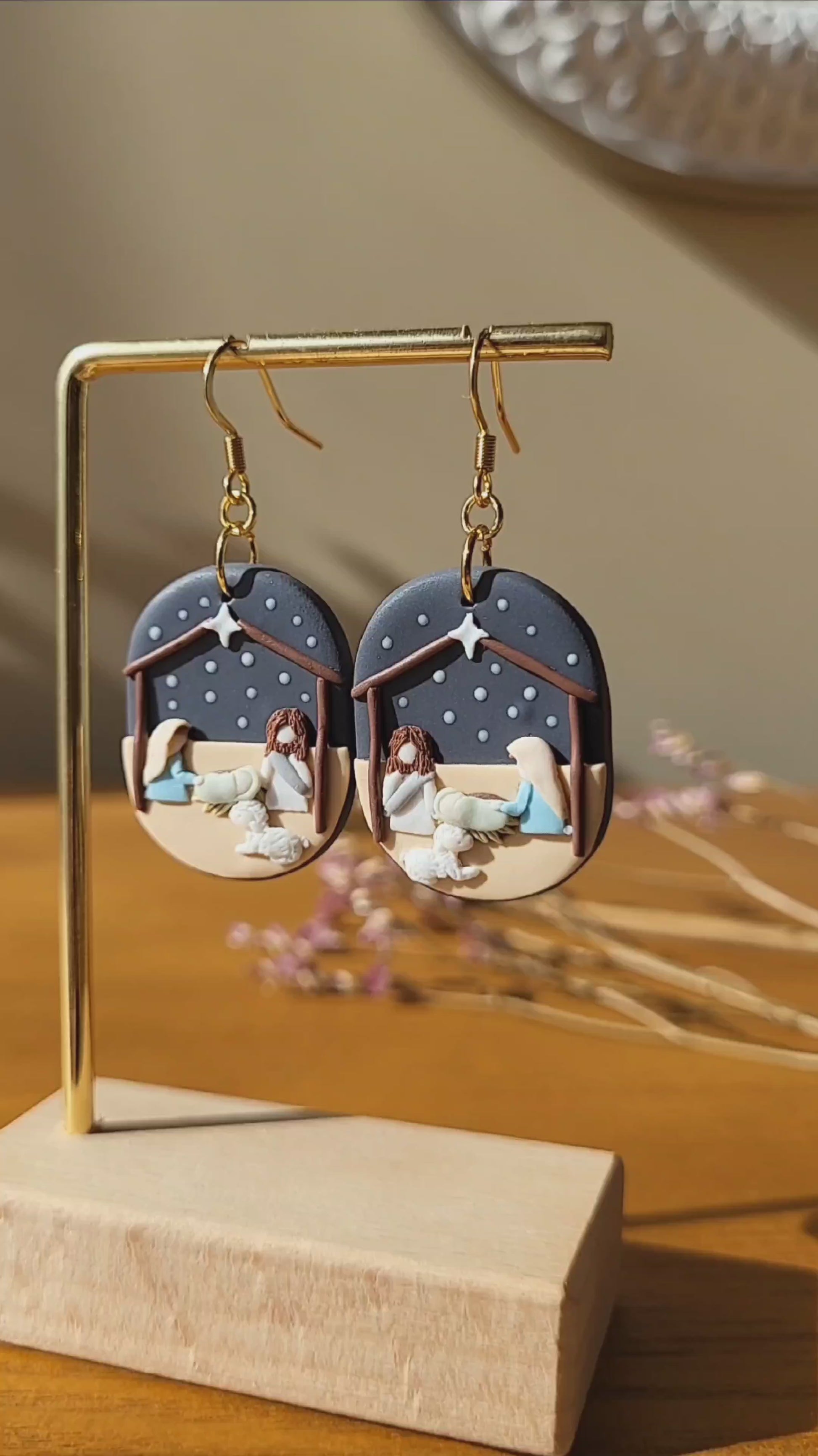 Handmade Christmas nativity scene earrings