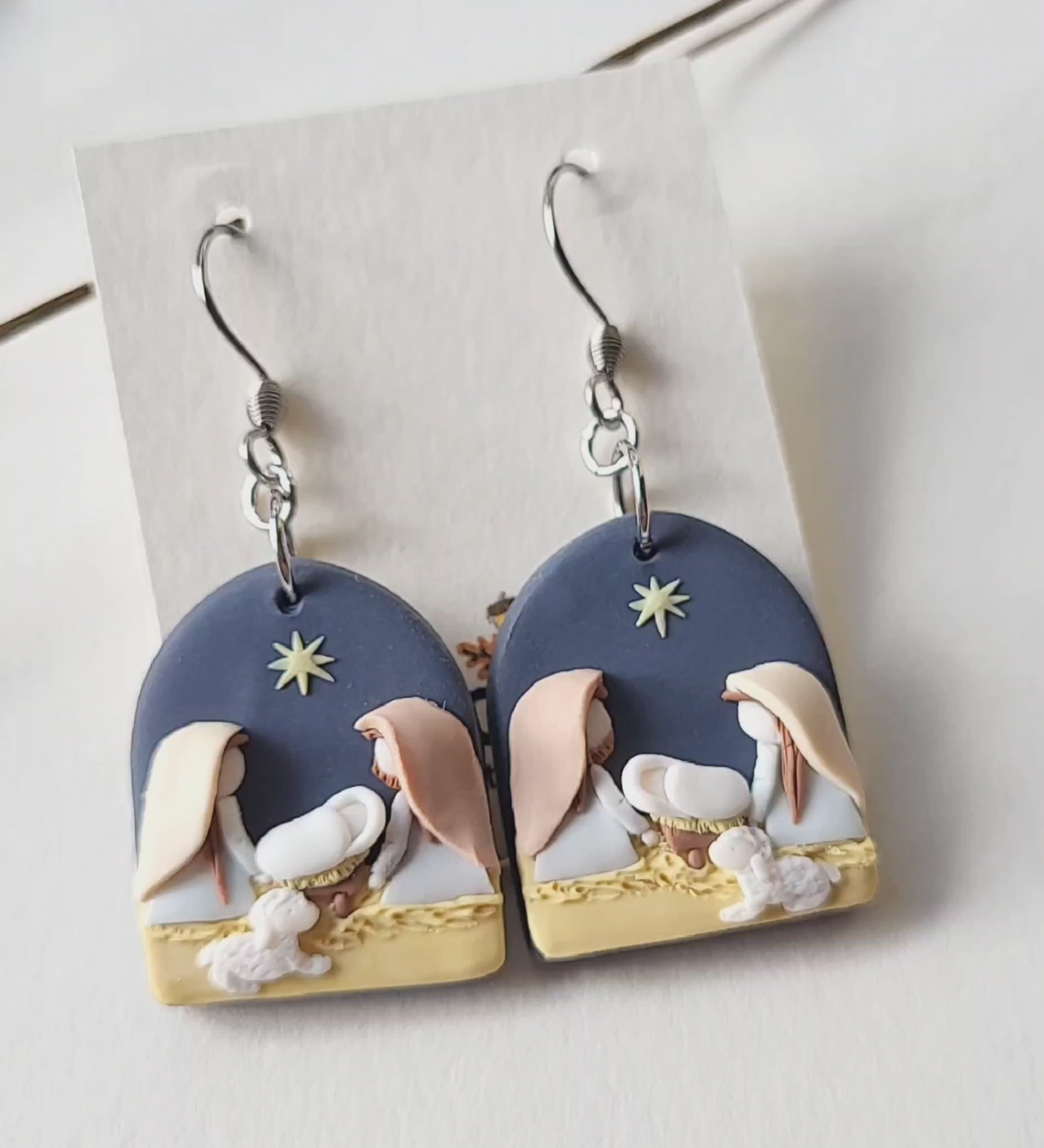 Handmade Christmas nativity scene earrings| Jesus in manger Jewelry
