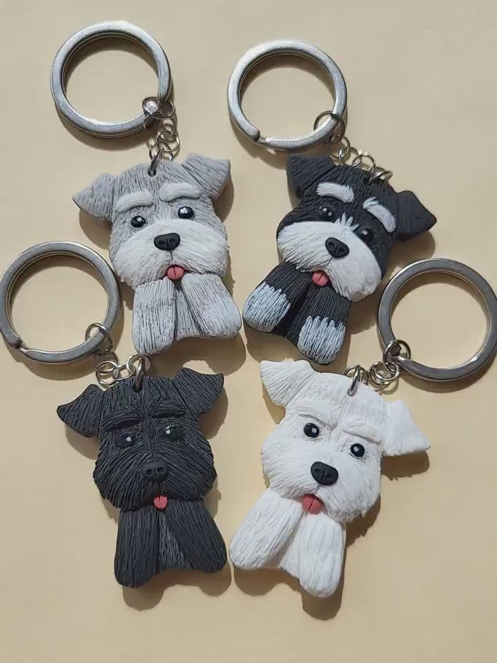 Load video: Cute Schnauzer keychains - unique handmade Schnauzer lovers gift