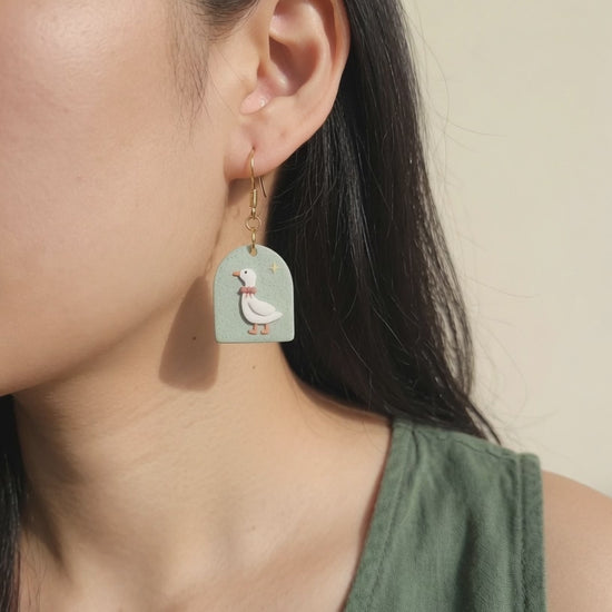 Cute cottagecore goose polymer clay earrings handmade jewelry gift for women