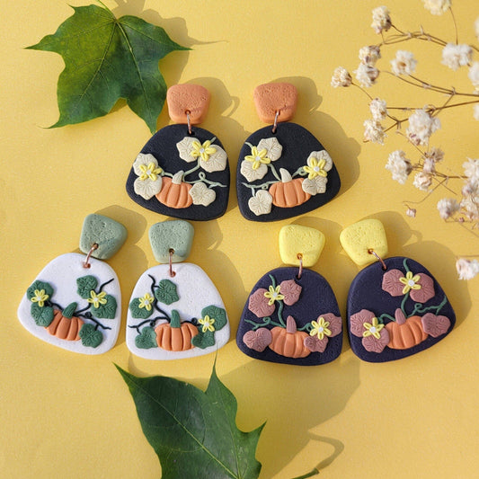 Handmade pumpkin clay earrings - „Rankų darbo auskarai su moliūgu