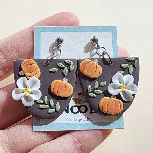 Pumpkin flower clay earrings