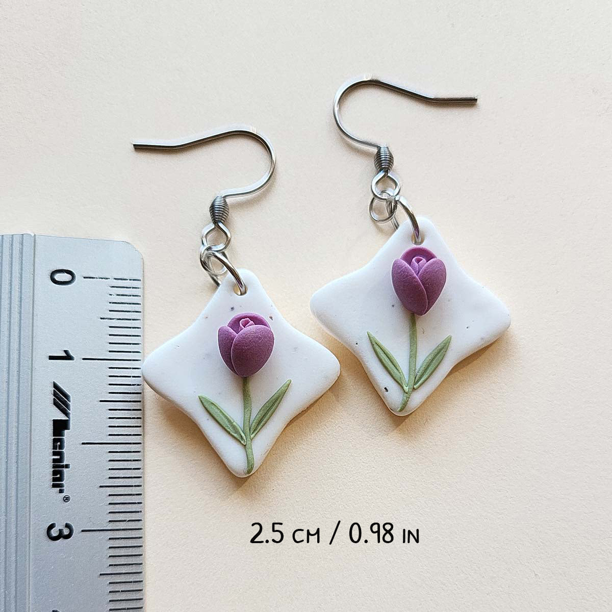 Cute small Tulip flower polymer clay earrings handmade jewelry