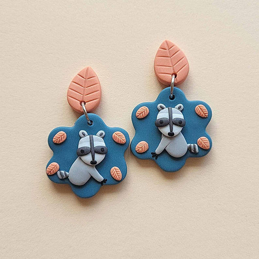 Cute raccoon polymer clay earrings