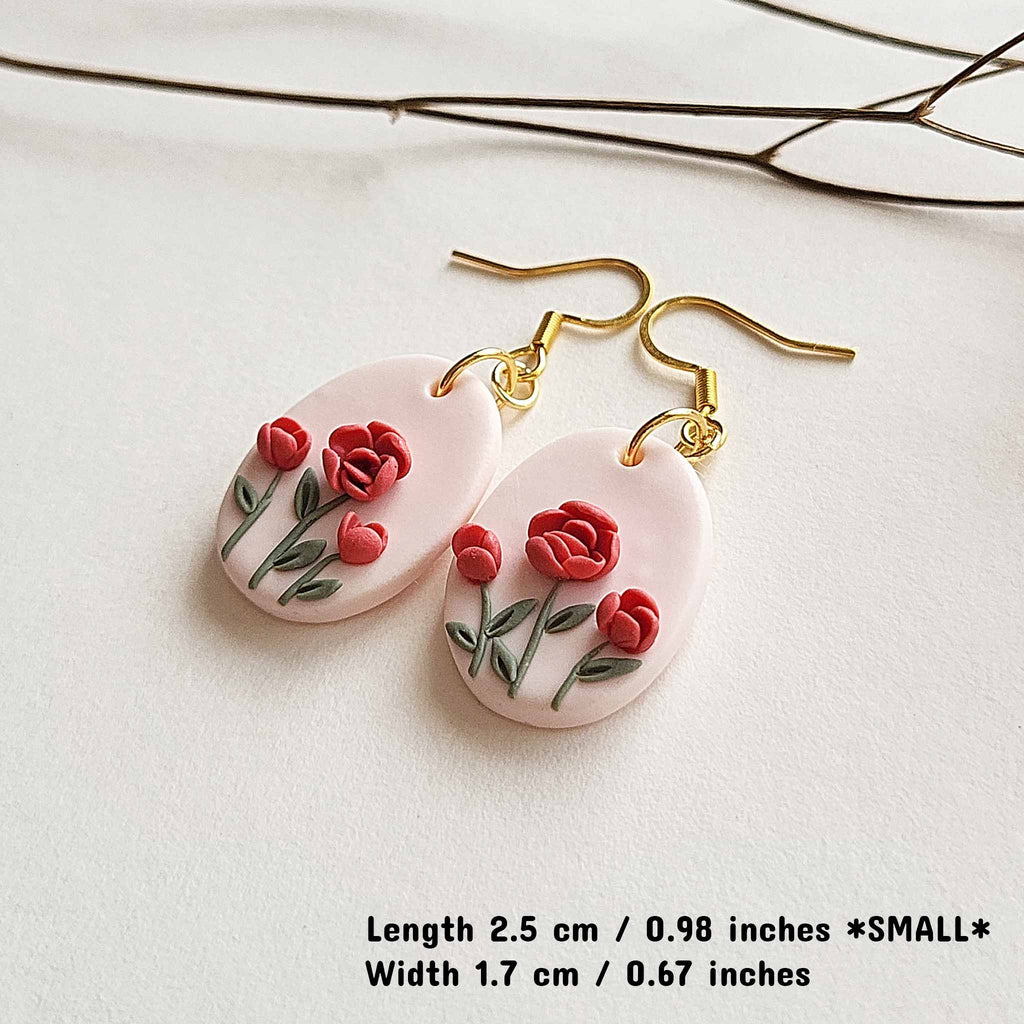 Red floral clay earrings