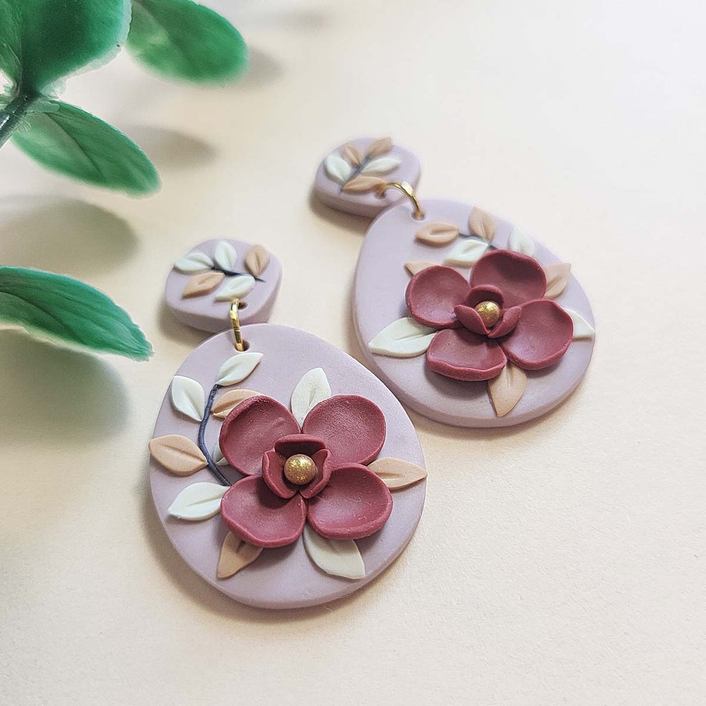 Dainty polymer clay red flower earrings - Rankų darbo auskarai su raudona gėle