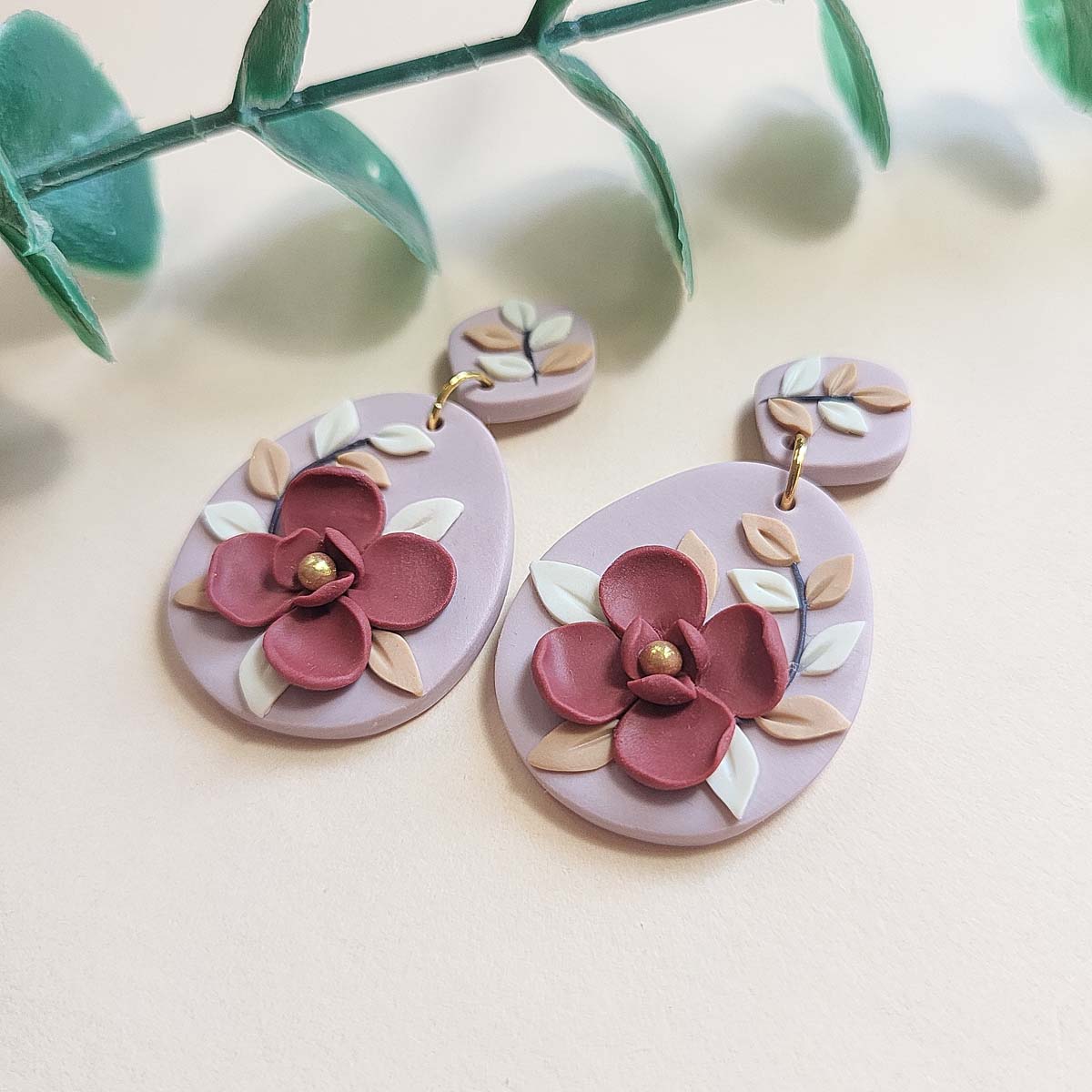 Cute clay red flower earrings - Rankų darbo auskarai su raudona gėle