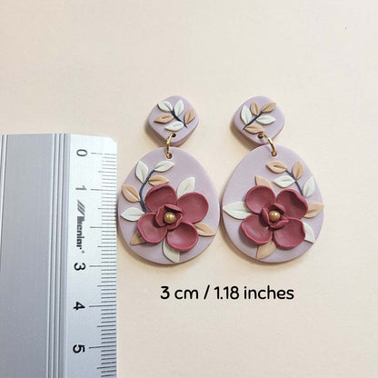 Polymer clay red flower earrings - Rankų darbo auskarai su raudona gėle