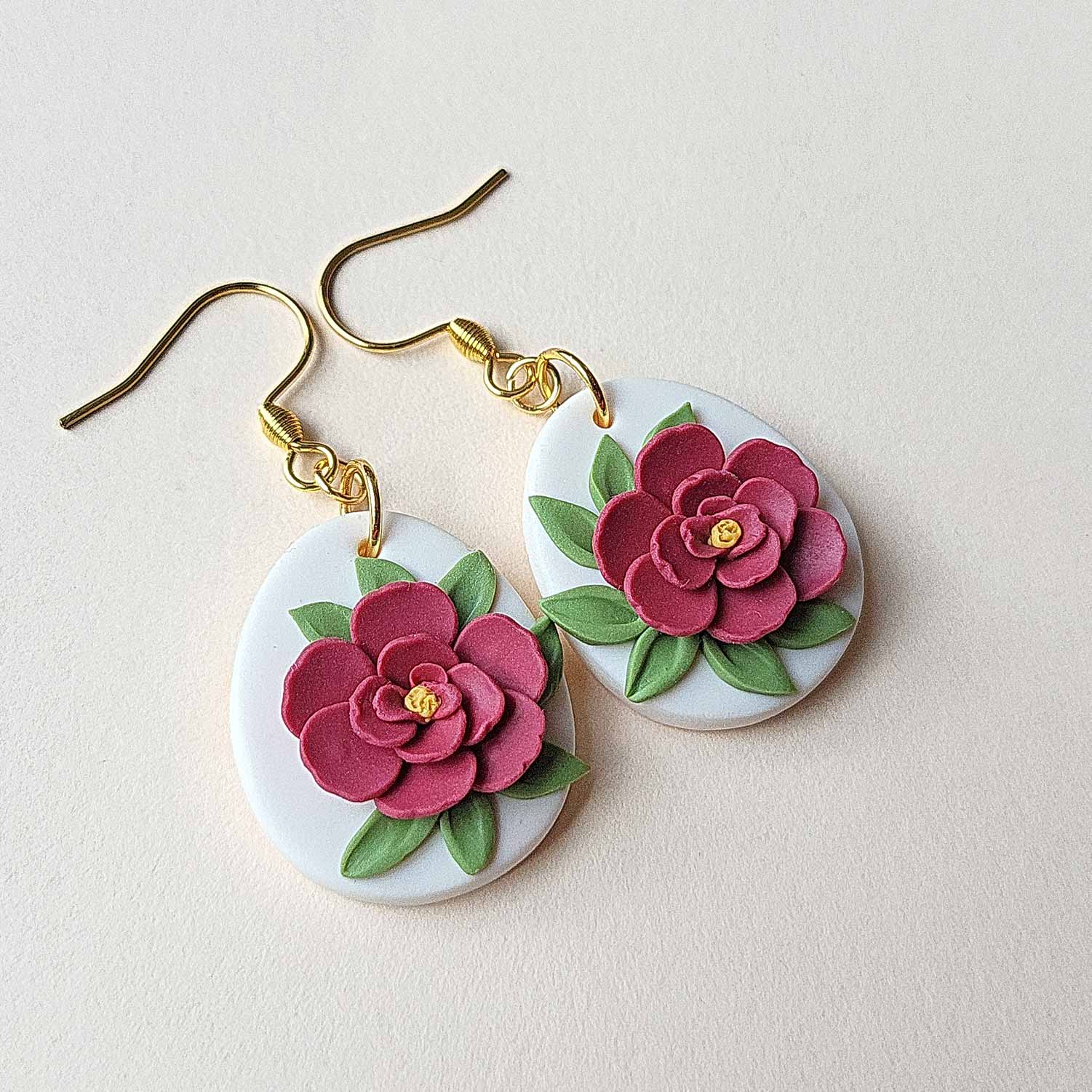 Red flower polymer clay earrings