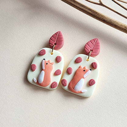 Cottagecore fox polymer clay earrings - Forest jewelry gift for her - Rankų darbo auskarai su lape