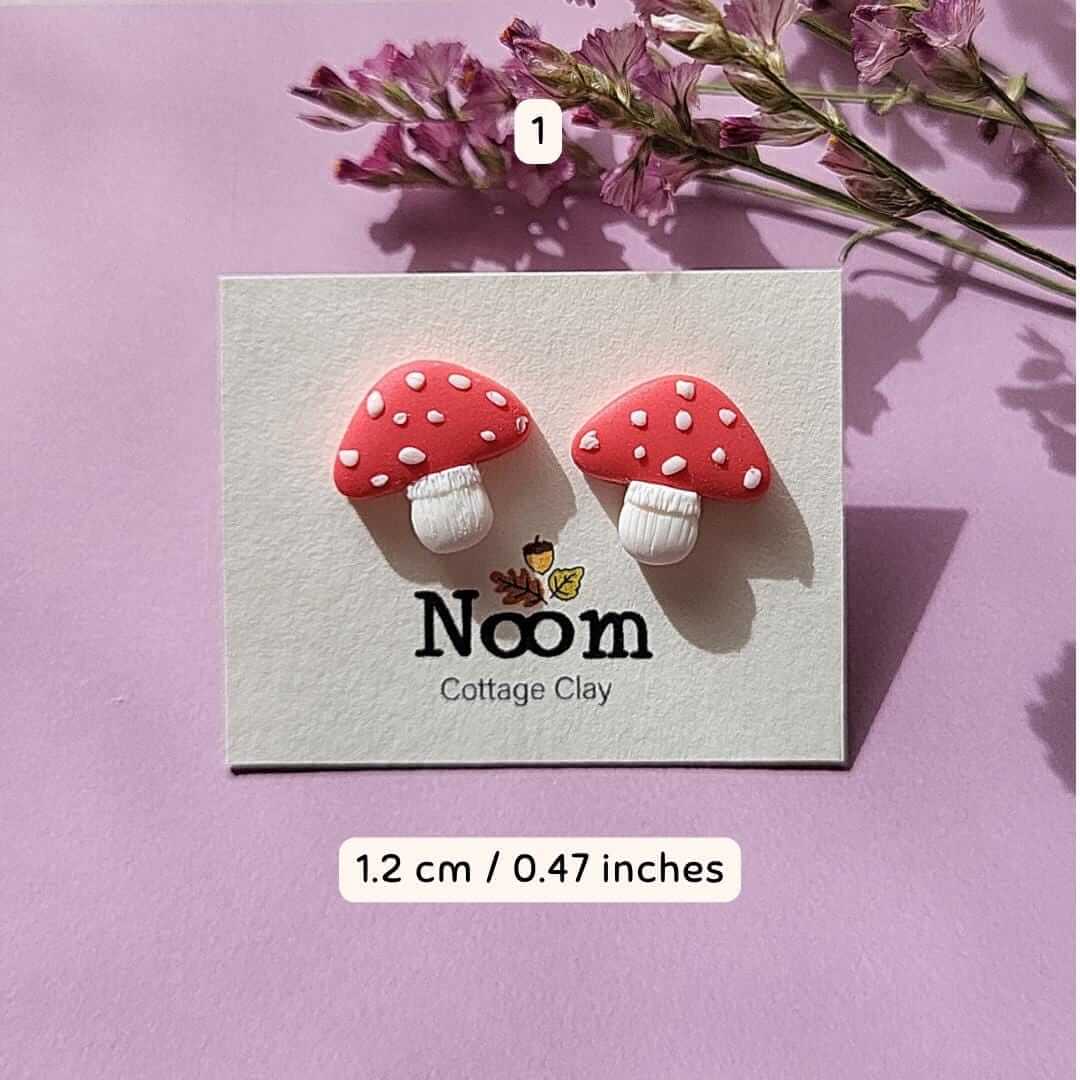 Small red mushroom stud earrings
