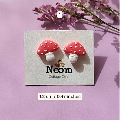 Small red mushroom stud earrings