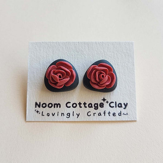 Handmade red Peony flower stud earrings handmade polymer clay jewelry gift 