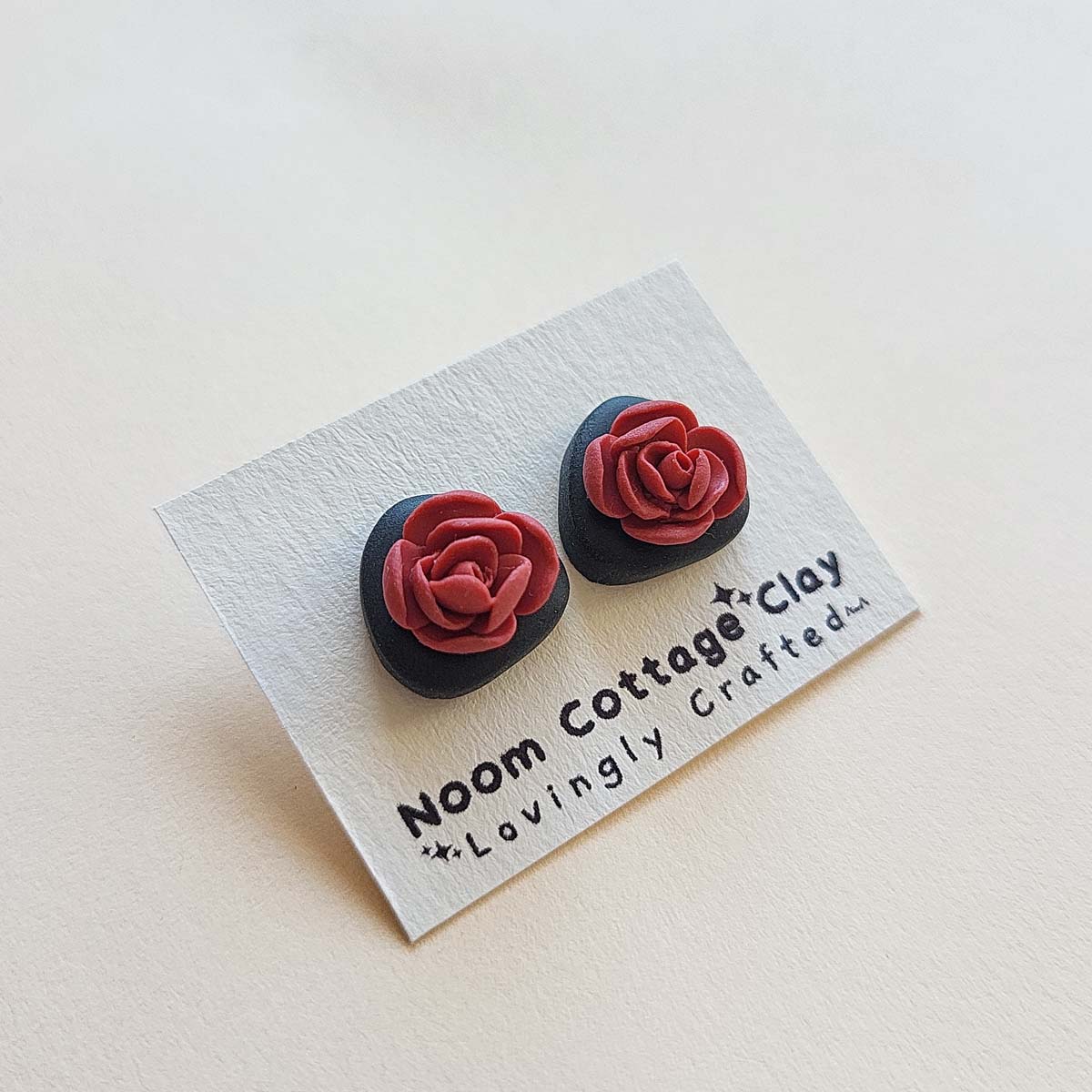 Handmade red Peony flower stud earrings handmade polymer clay jewelry gift