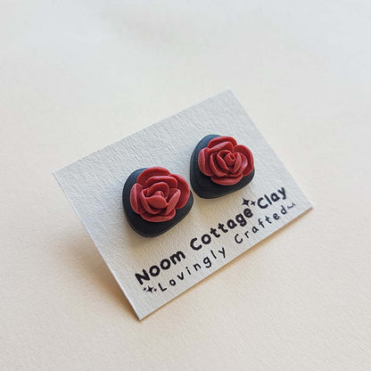 Handmade red Peony flower stud earrings handmade polymer clay jewelry gift
