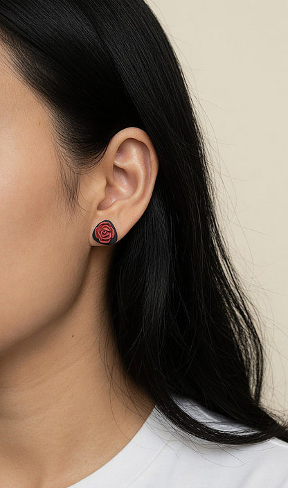 Handmade red Peony flower stud earrings handmade polymer clay jewelry gift