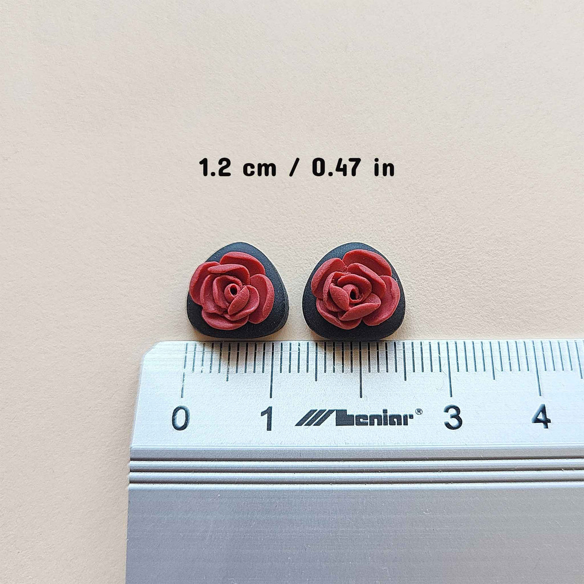 Handmade red Peony flower stud earrings handmade polymer clay jewelry gift