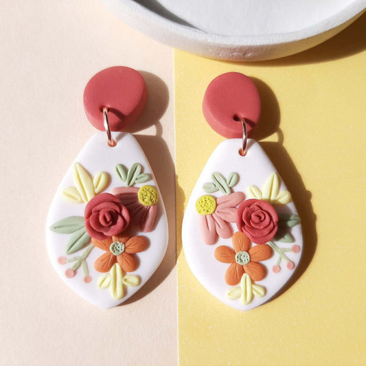 Red rose polymer clay earrings