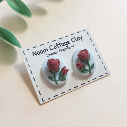 Red rose stud earrings - Rankų darbo auskaras su raudonu rože