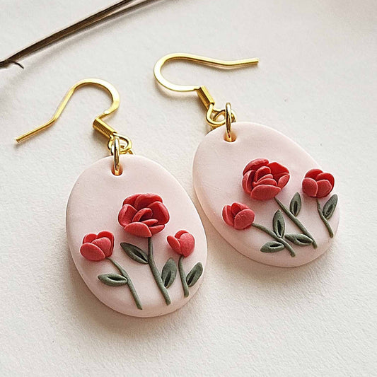 Red Tulip flower earrings handmade