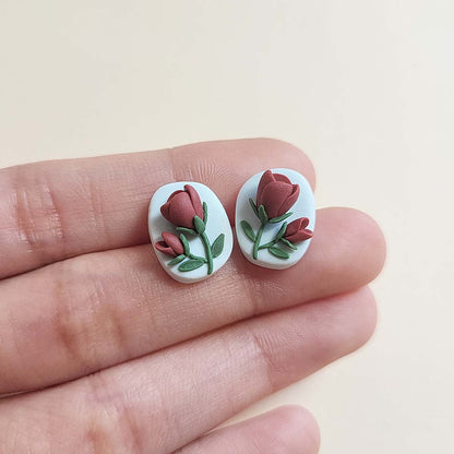 Cute red tulip stud earrings - Rankų darbo auskaras su raudonu rože