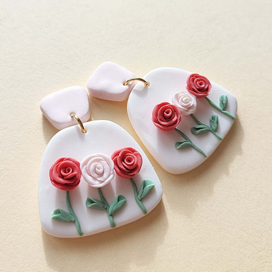 Handmade polymer clay rose earrings