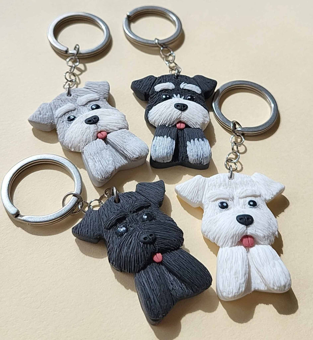 Handmade Schnauzer dog keychain, polymer clay dog gift – Rankų darbo raktų pakabukas su šnauceriu