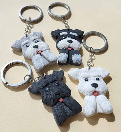 Handmade Schnauzer dog keychain, polymer clay dog gift – Rankų darbo raktų pakabukas su šnauceriu