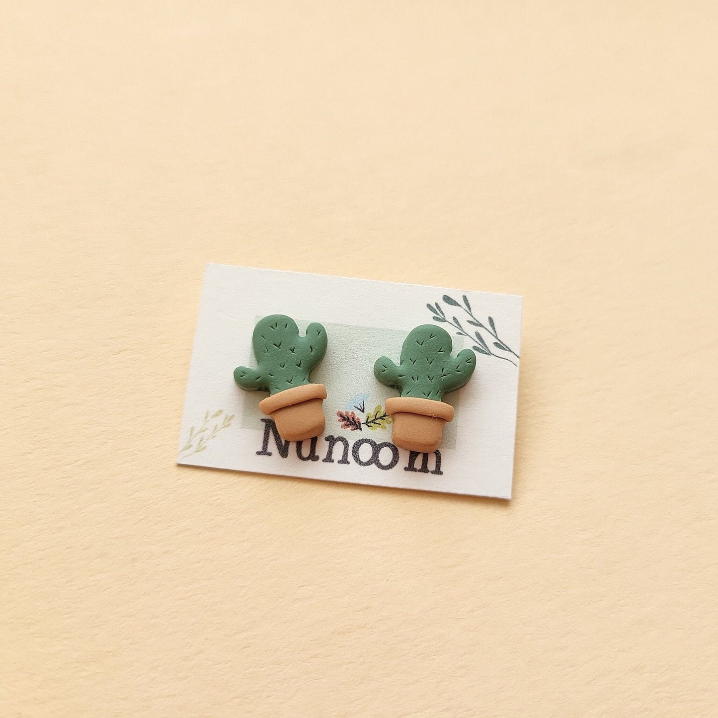 Small cactus stud earrings handmade