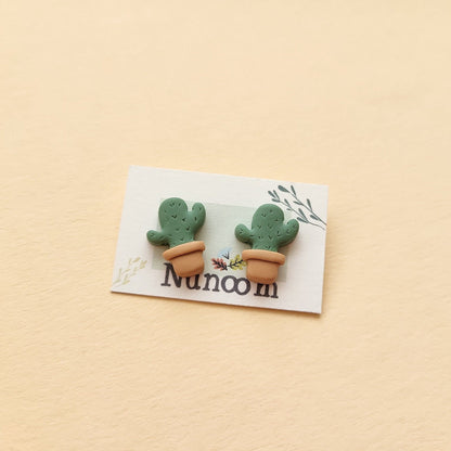 Small cactus stud earrings handmade