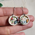 Small dangle bookshelf and plant earrings handmade