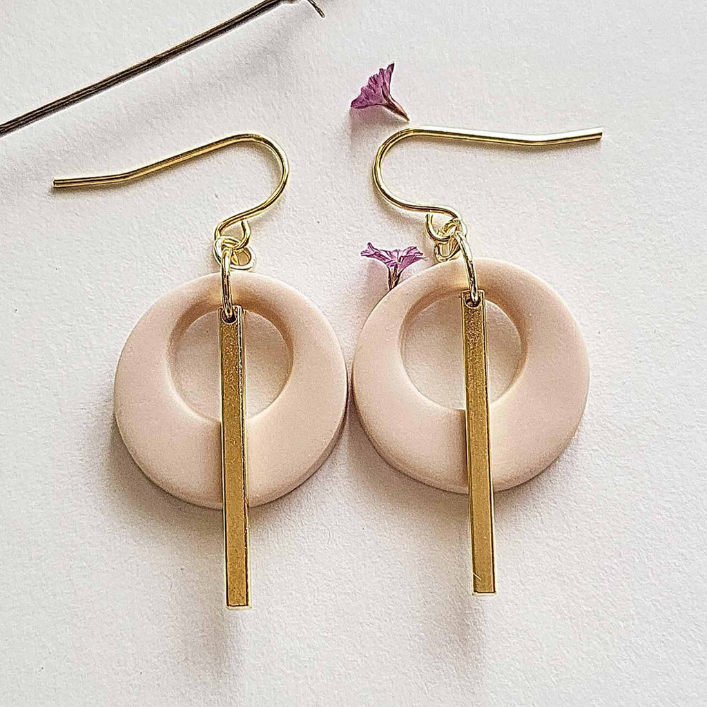 Small dangle polymer clay earrings neutral colors