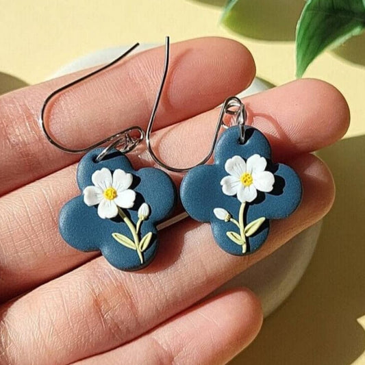 Small dangle flower clay earrings