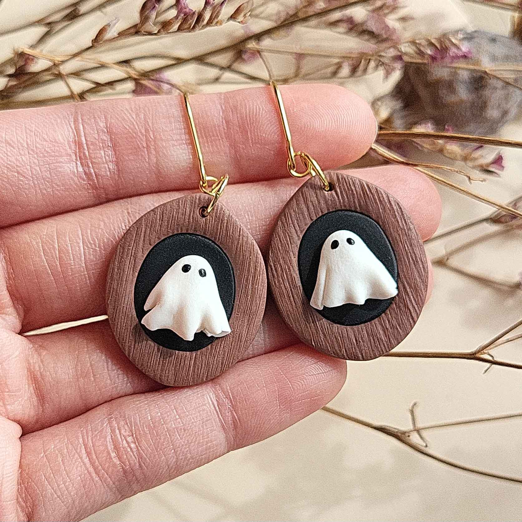 Ghost in photo frame polymer clay earrings