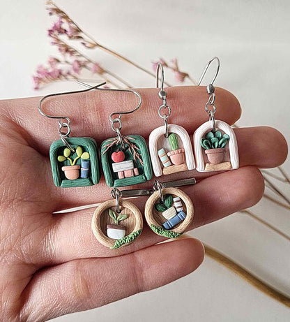 Cute plant shelf earrings and book earrings