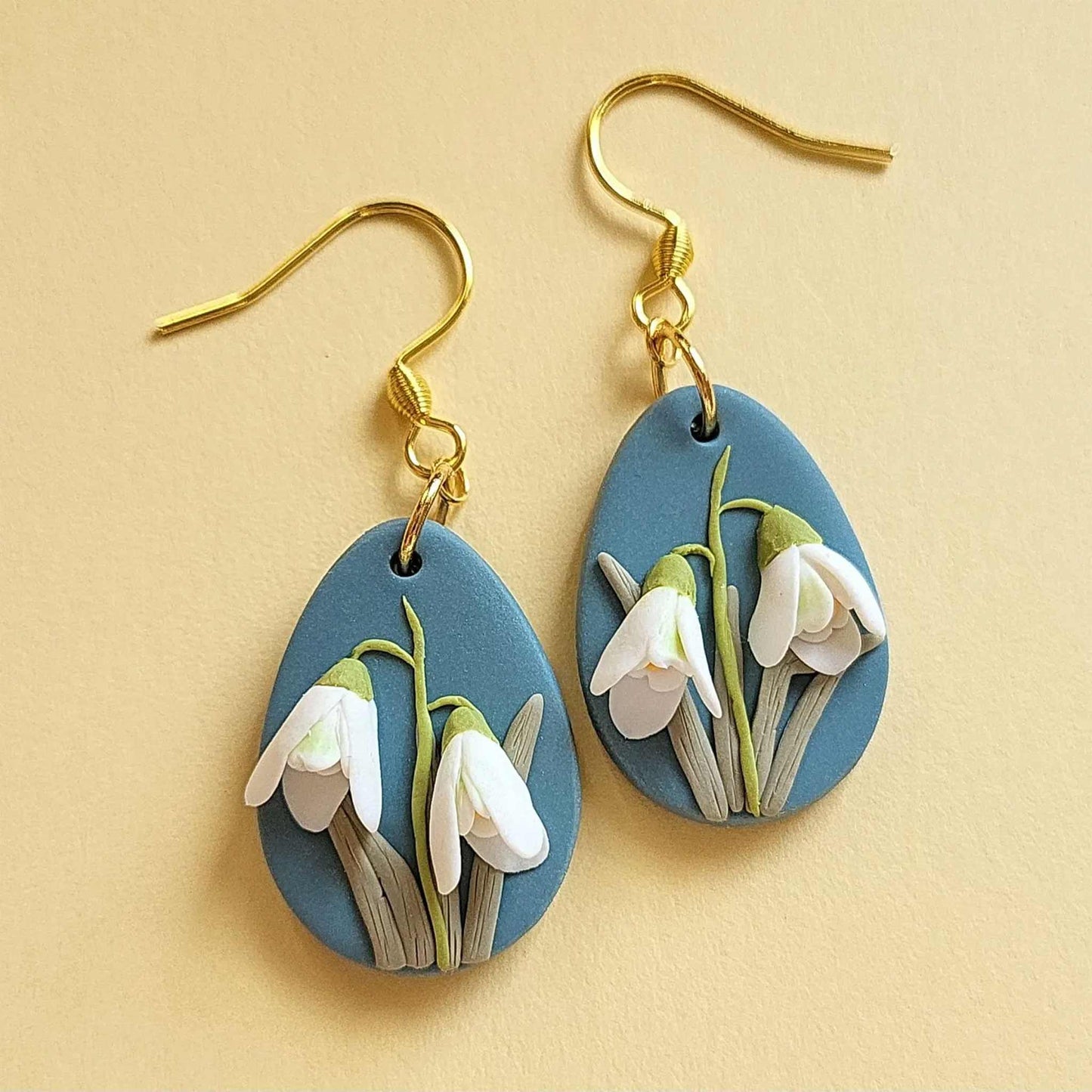 Handmade Snowdrop polymer clay earrings 