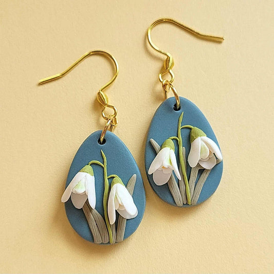 Handmade Snowdrop polymer clay earrings 